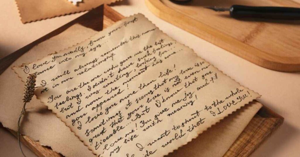 A handwritten letter rests atop a sheet of paper, symbolizing the role of simplicity and complexity in the lyrics.